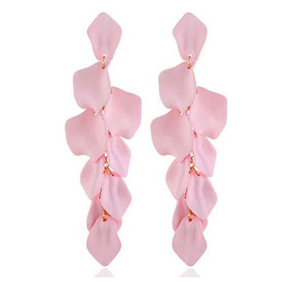 PINK Rose Petal Flower Long 5" Acrylic EARRINGS